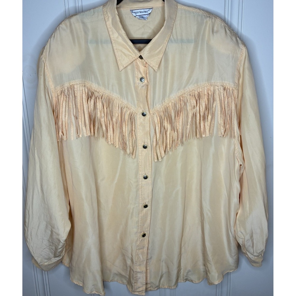August Max Woman Vintage 80s/90s Silk fringe button shirt plus Size 3X cowboy
